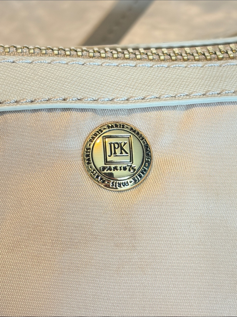 JPK Paris 75 Nylon Tote Bag Beige Taupe Gold Hardware Large Shoulder Bag - Picture 4 of 13